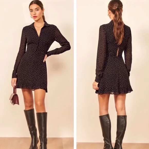 REFORMATION  Lady Monti Mini Black Dress Size 10 - Picture 1 of 16